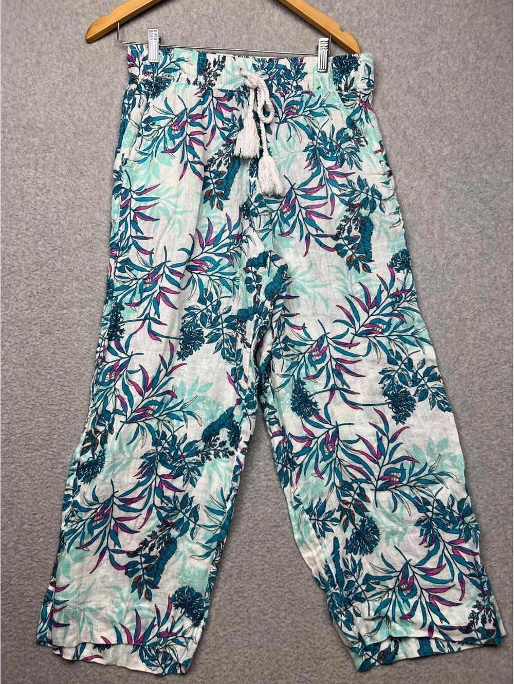 Cynthia Rowley Linen Wide Leg Pull On Pants Womens Size M Vacation Beach Summer